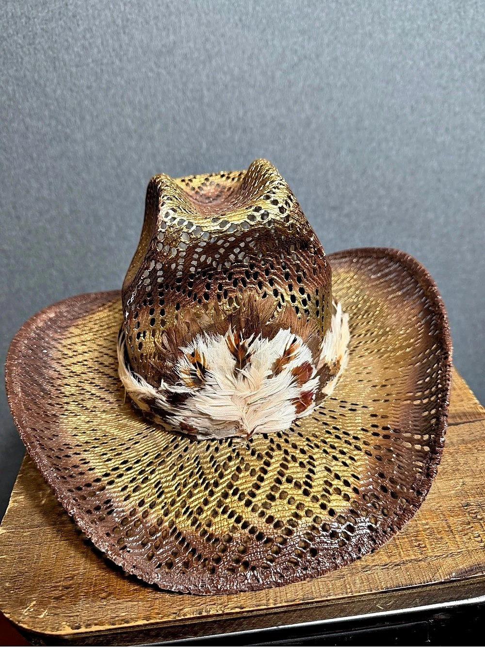 Torres Company Hats Western Feather Hat in Brown & Gold Size 6 3/4